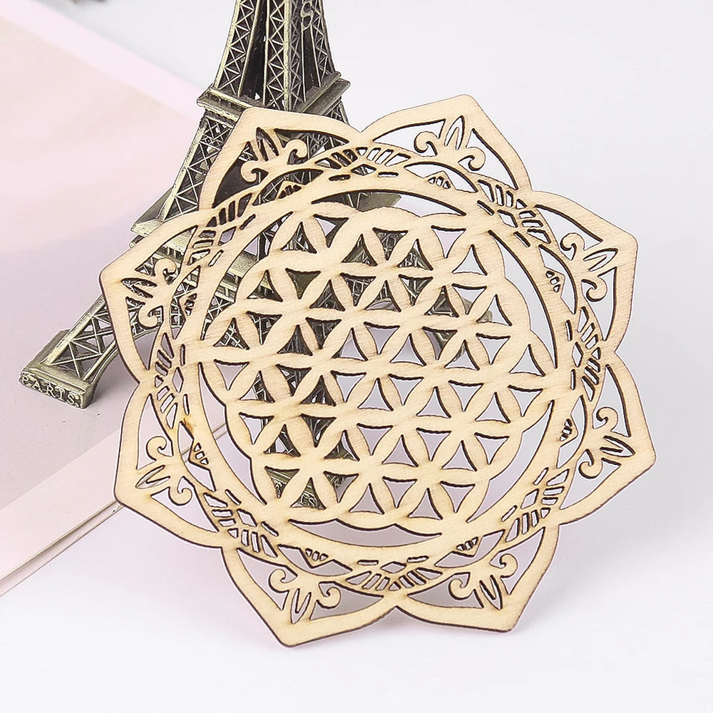 Wooden Chakra Board with Metatron Flower | Laser Engraved Meditation Coaster alternate view