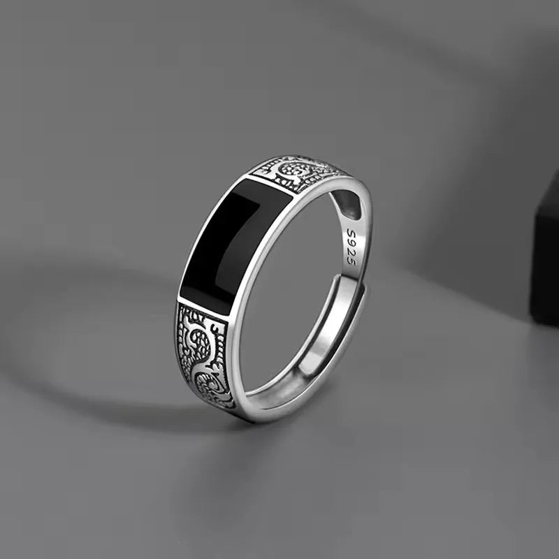 VENTFILLE 925 Sterling Silver Rings INS Fashion Hip Hop Vintage Couples Hollow Lines lifestyle view