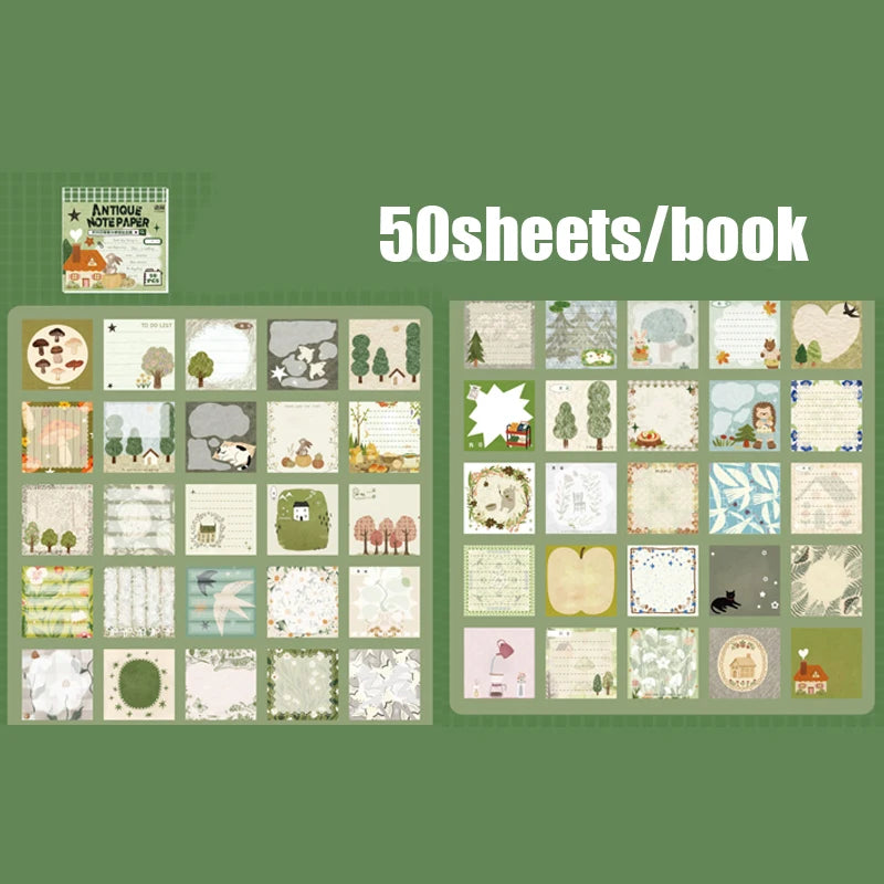 Vintage Time Letter Sticker Book | 50pcs Nostalgic Memo Journal Decor close-up view