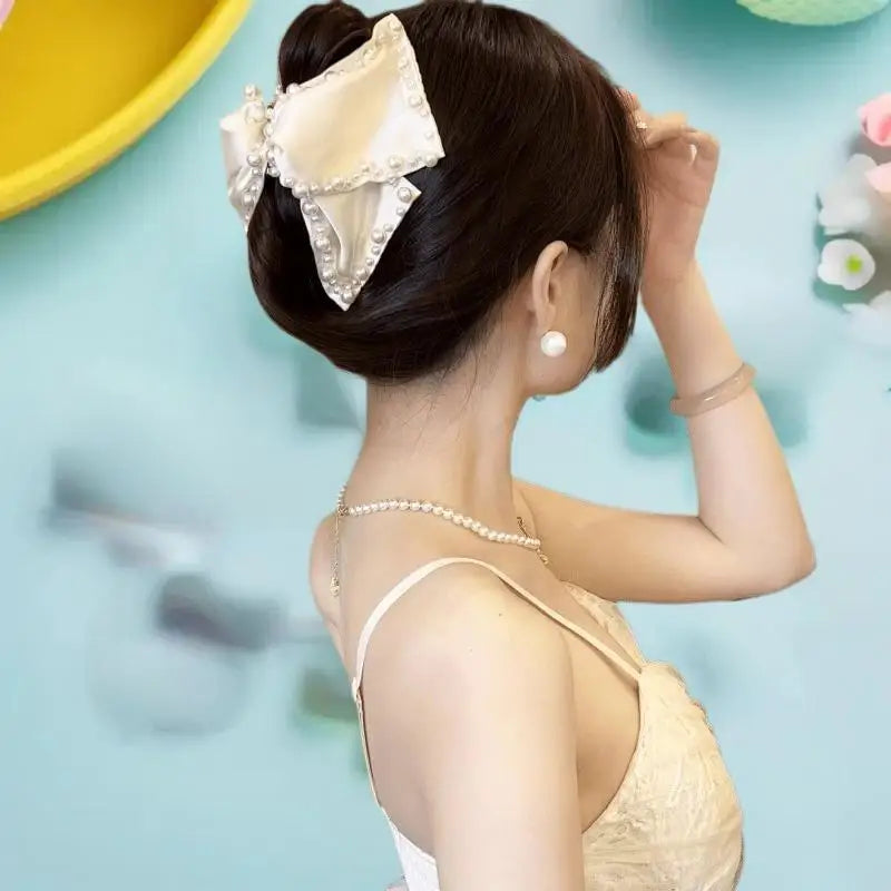 [E] Bow Hair Claw Clip Solid Color Black White Hair Shark Grab Clip Hair Style Tools Hair Accessories For Women Girl