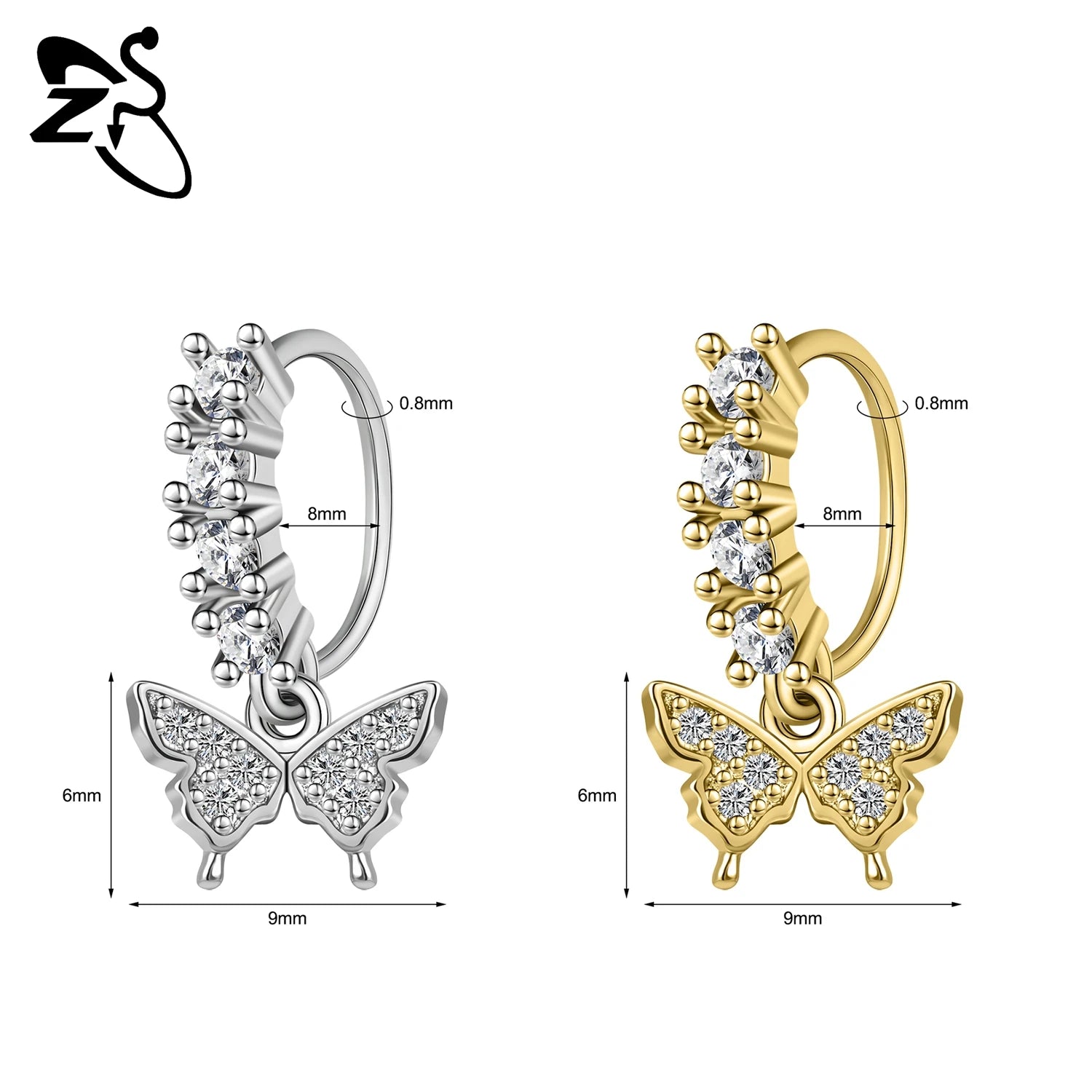 ZS 1 Piece 20G Trendy Hoop Nose Rings Women Moon Star Flower Pendant Septum Piercin additional angle