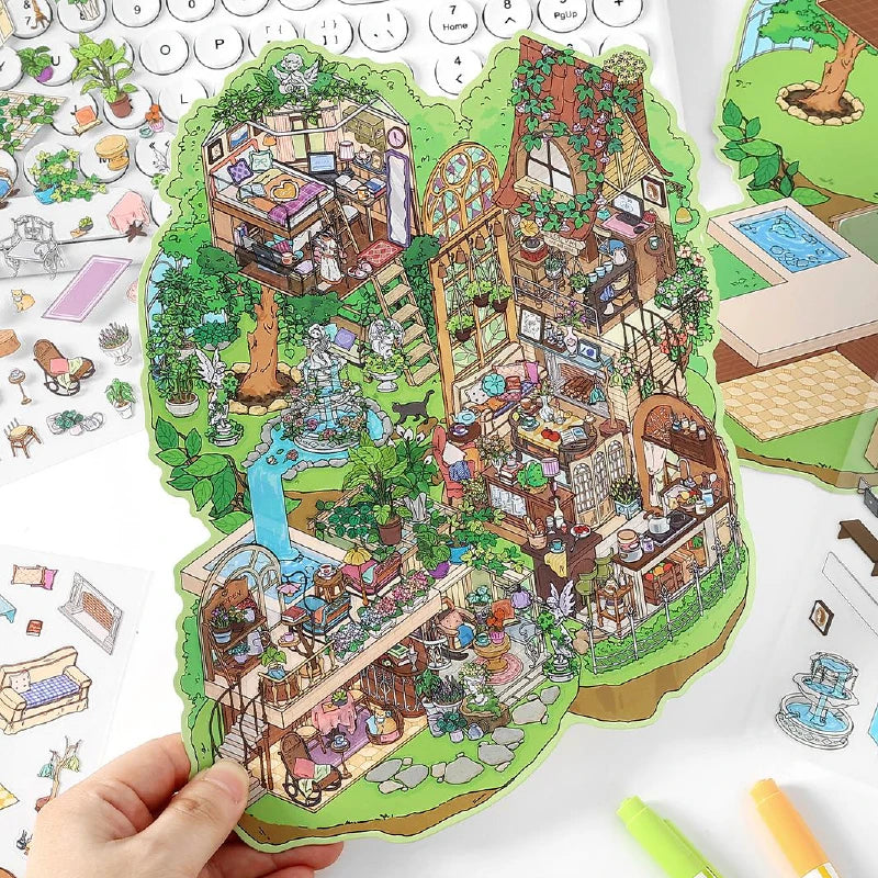 Mr Paper My Cabin Series Oversized Puzzle Stickers | 8pcs DIY Scene Stickers for Kids