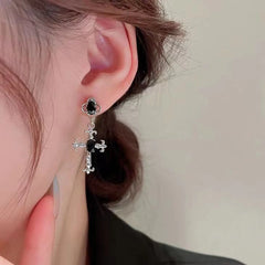 Yupsk Punk Fashion Black Crystal Stone Cross Drill Drop Earring for Women Girls Hallo alternate view