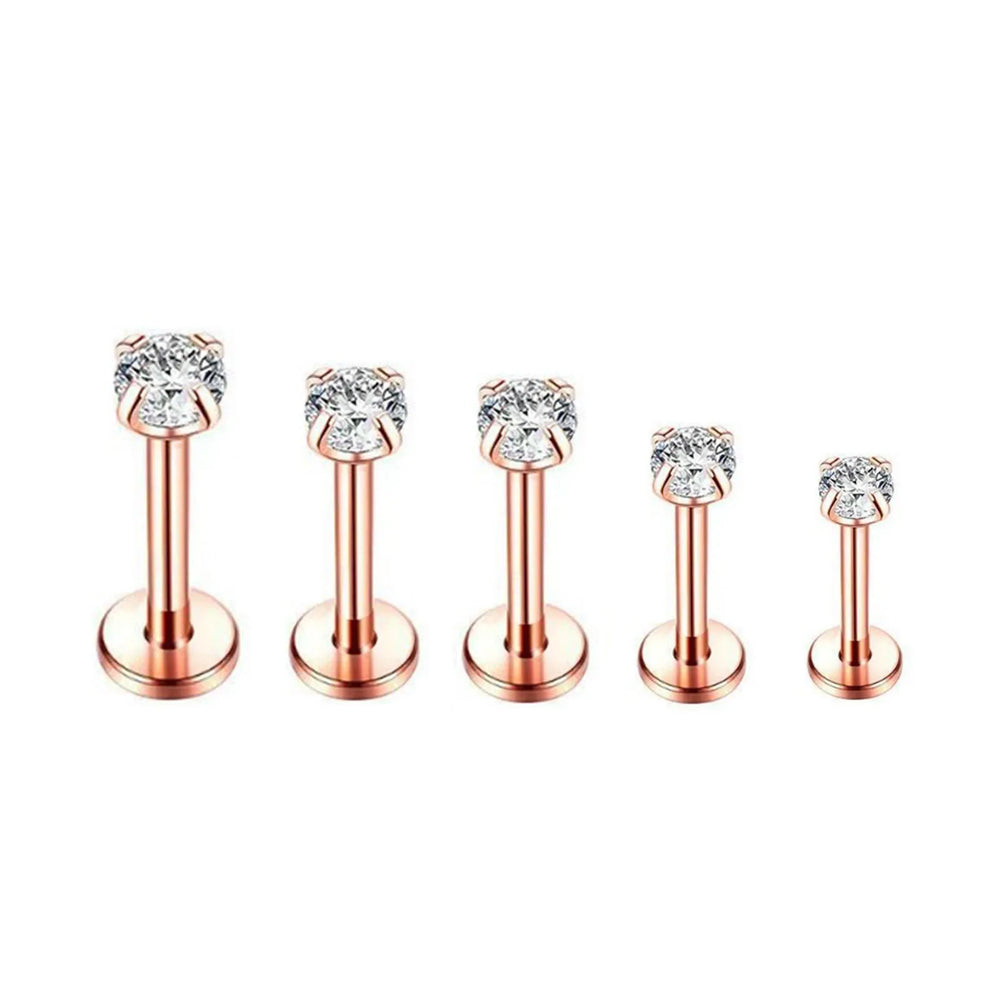 2/3/5PCS 16G Stainless Steel Labret Piercing Jewelry - CZ Crystal Monroe/Lip Studs, 6/8/ detail view