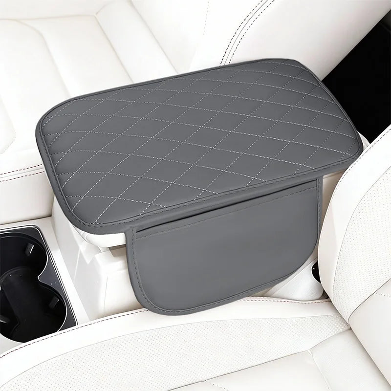 PU Leather Diamond Grid Car Armrest Pad, Center Console Protection, Dual Pocket Stora lifestyle view