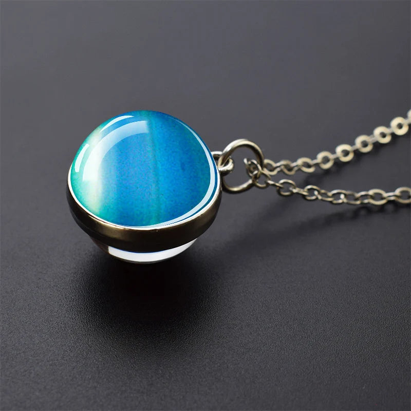 Solar System Glass Ball Pendant Necklace | Astronomy Galaxy Jewelry detail view