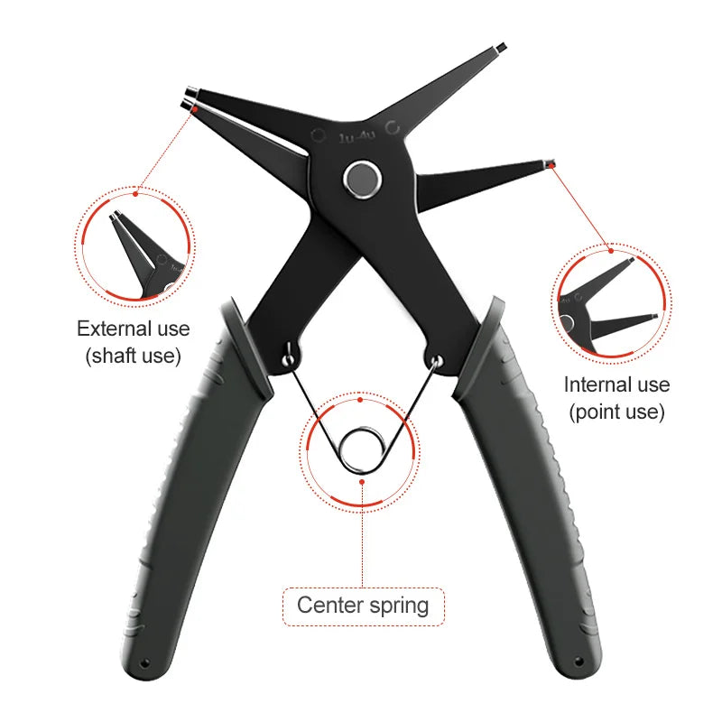 2 in 1 Snap Ring Pliers | Internal and External Retaining Ring Tool close-up view