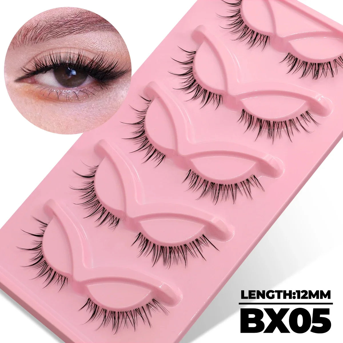 Faux Mink Eyelashes Clear Band Lashes Natural Look Wispy False Lashes Makeup close-up view