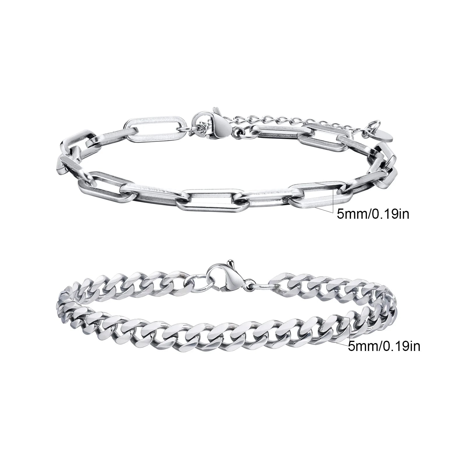 Men's Stainless Steel Chain Bracelets Set | 2pcs Silver Gold Black Twist Rope & Cub additional angle