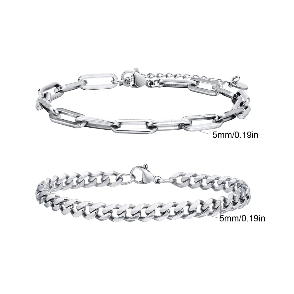 Men's Stainless Steel Chain Bracelets Set | 2pcs Silver Gold Black Twist Rope & Cub additional angle