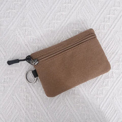 Canvas Mini Coin Wallet | Solid Color Zipper Key Bag close-up view