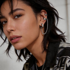 1pc Clip Earrings with Chain Stainless Steel for Women Men Punk Tassel Hoop Ear Cuffs alternate view