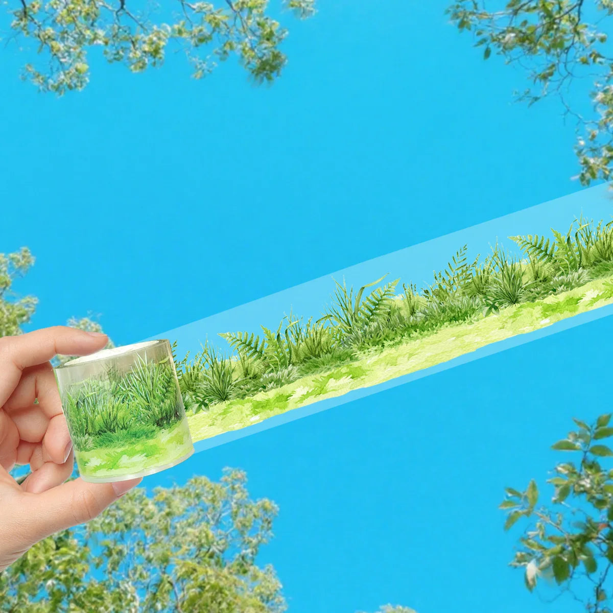 PET Grass Plant Landscape Tape | Decorative Adhesive Tape for Scrapbooking and Junk additional angle