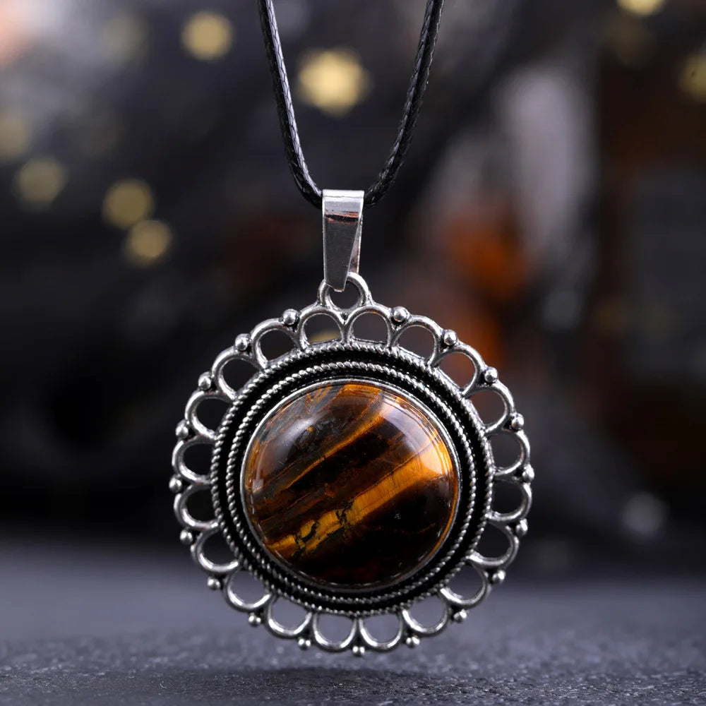 Lace Agate Pendant Necklace | Vintage Handmade Crystal Jewelry alternate view