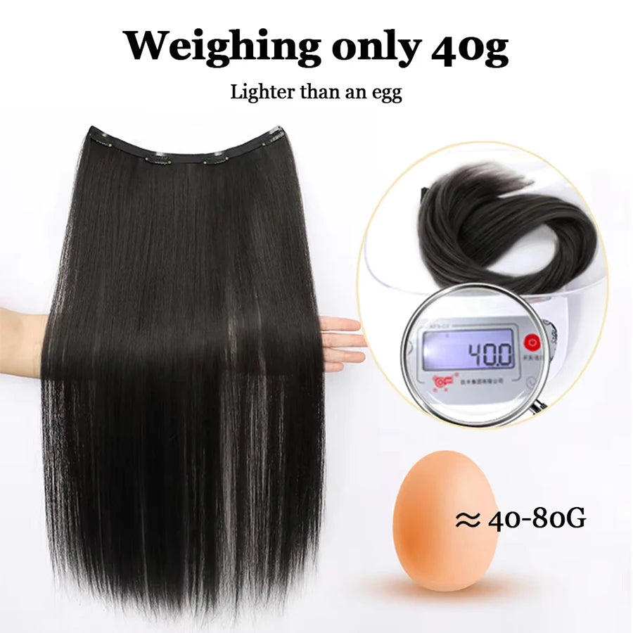 Synthetic Long Straight Clip In Hair Extension | 4 Clips Hidden Hair Piece Wig close-up view
