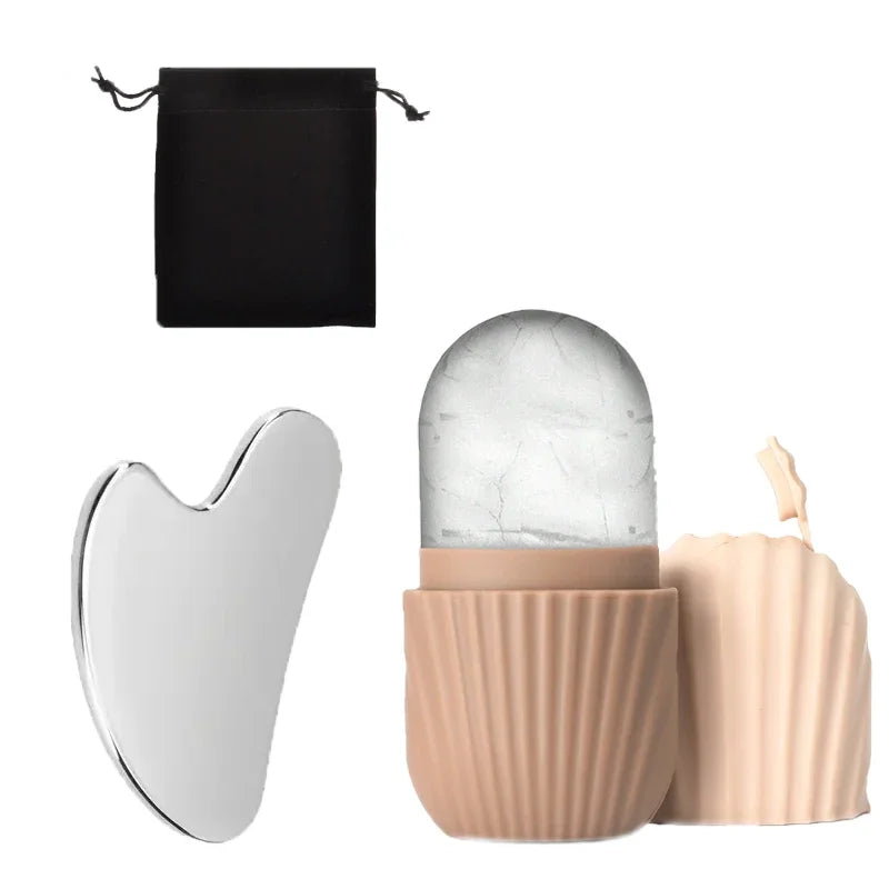 Ice Face Roller and Gua Sha Set | Stainless Steel Facial Massage Tools alternate view