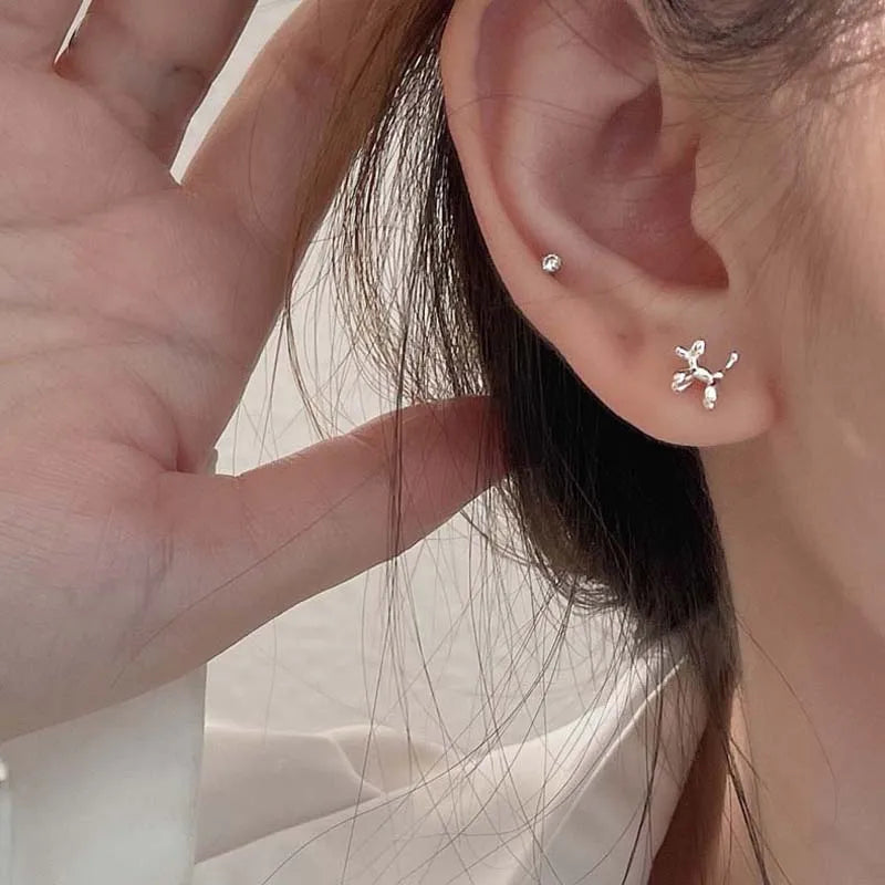 925 Sterling Silver Balloon Dog Stud Earrings | Fashion Animal Jewelry for Women Girls detail view