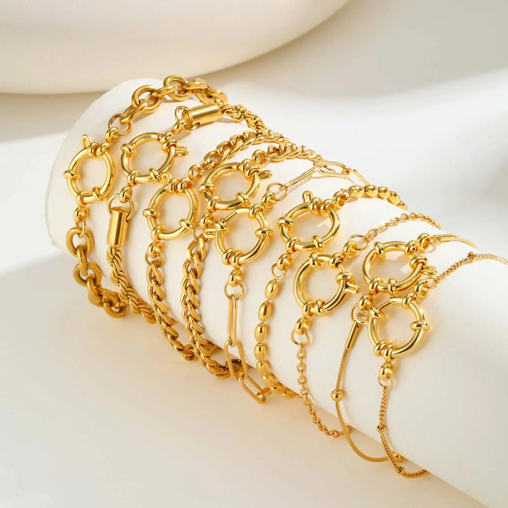 Vnox Square Chain Bracelet | Gold Stainless Steel Round Bubble Link Jewelry for Women detail view