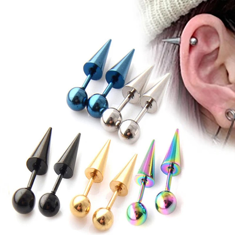 1Pair 16G 316L Stainless Steel Spike Stud Earrings, Screw Back Cartilage Tragus Conch Helix Piercing