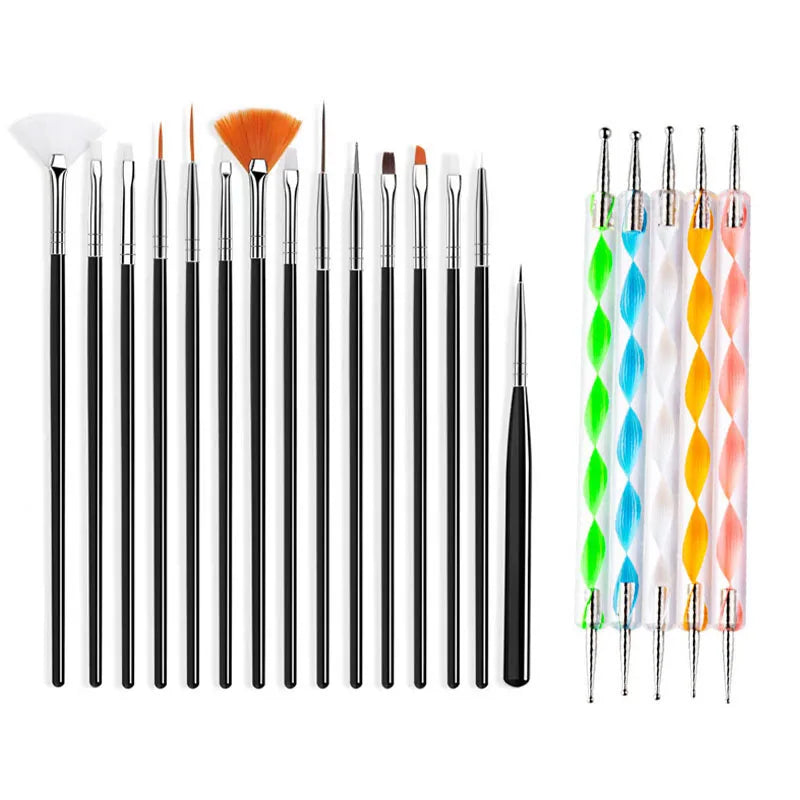 5/20Pcs Nail Art Brush Design Tip Painting Drawing Carving Dotting Pen FlatFan Liner alternate view