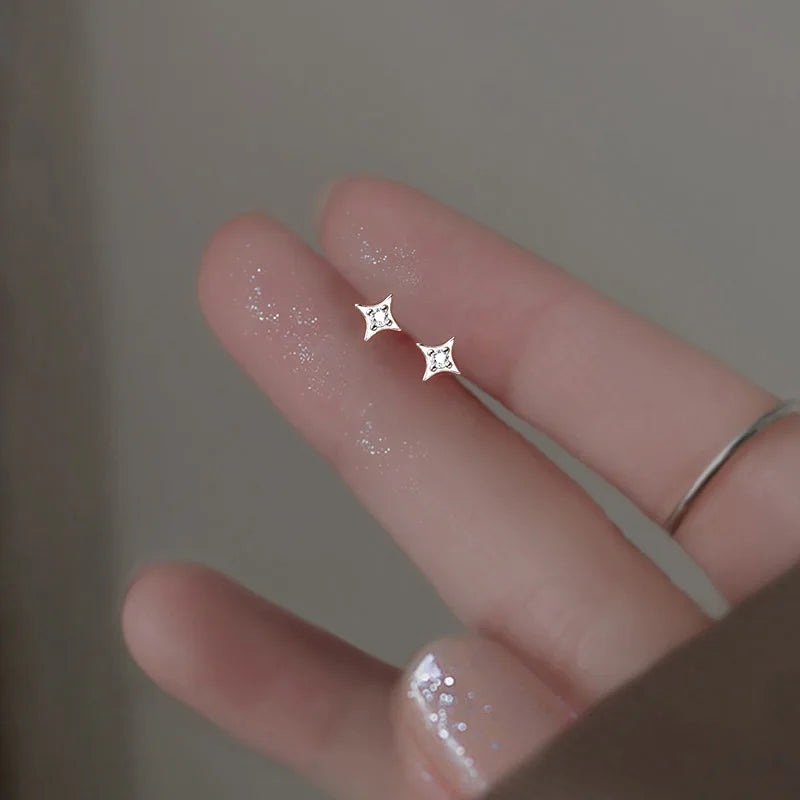925 Silver Needle Simple Shiny Zircon Earrings Gold Plating Jewelry Crystal Stud Ea additional angle