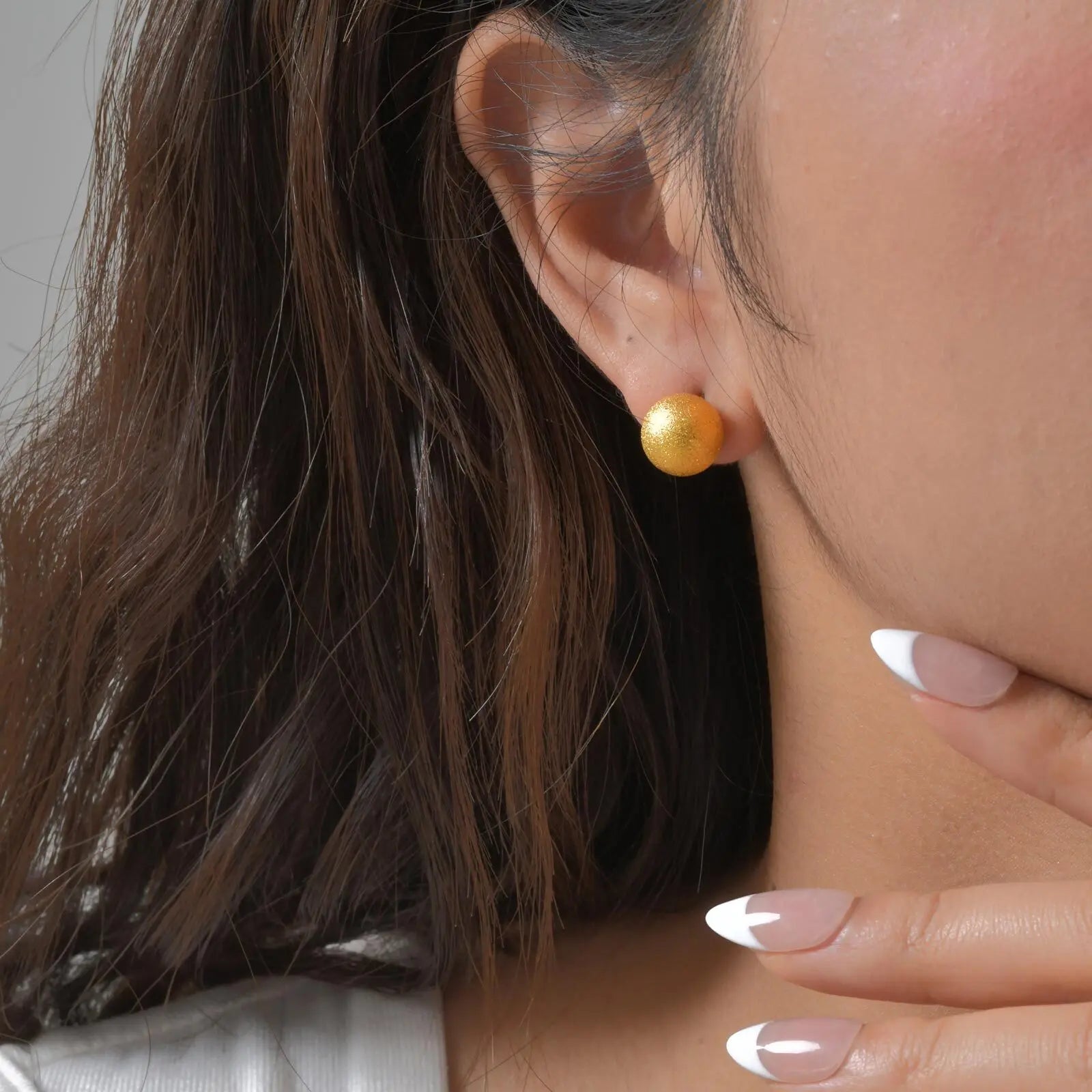Gold Plated Stainless Steel Stud Earrings Set | 10mm 8mm 6mm Round Ball Earrings for Wom detail view