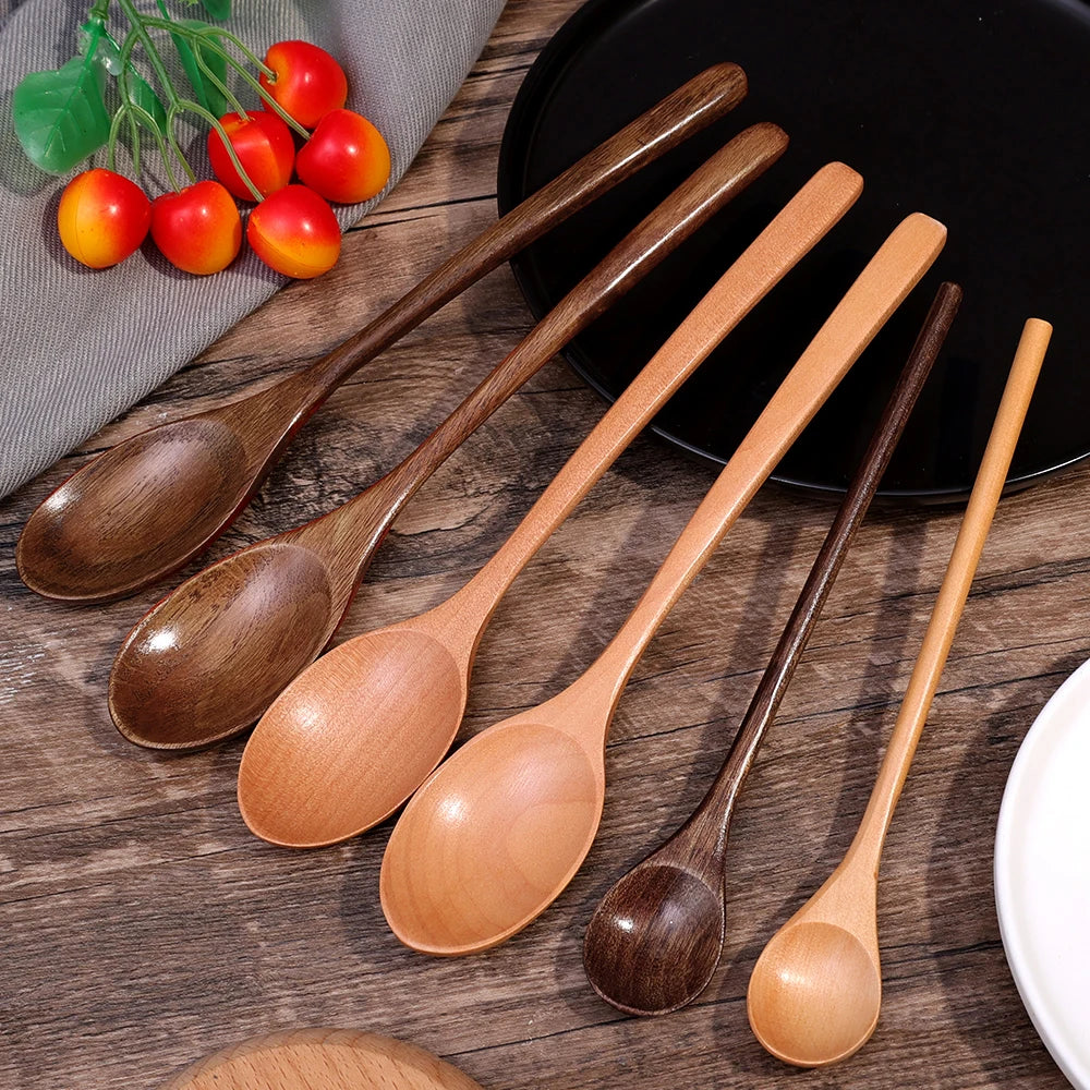Long Handle Wooden Spoon Set | Natural Wood Soup Scoop for Cooking and Stirring alternate view