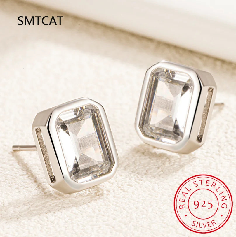 925 Sterling Silver Emerald Cut 4CT High Carbon Diamonds Ear Stud Earring Brincos de alternate view