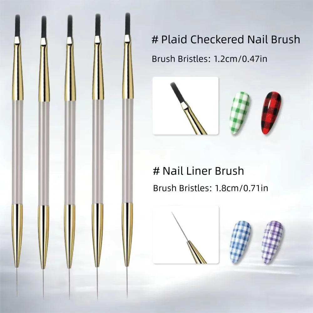 1/2/5Pcs French Plaid Nail Art Brush Set Ultra-Fine Liner Flat Brush for Grid Pattern UV detail view