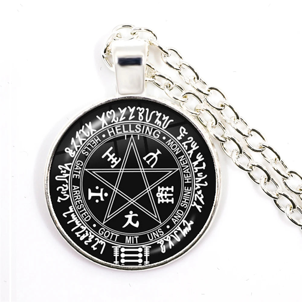 Hellsing Alucard Pentagram Pendant Necklace 25mm Glass Cabochon Pentagram Statement Pendant Jewelry