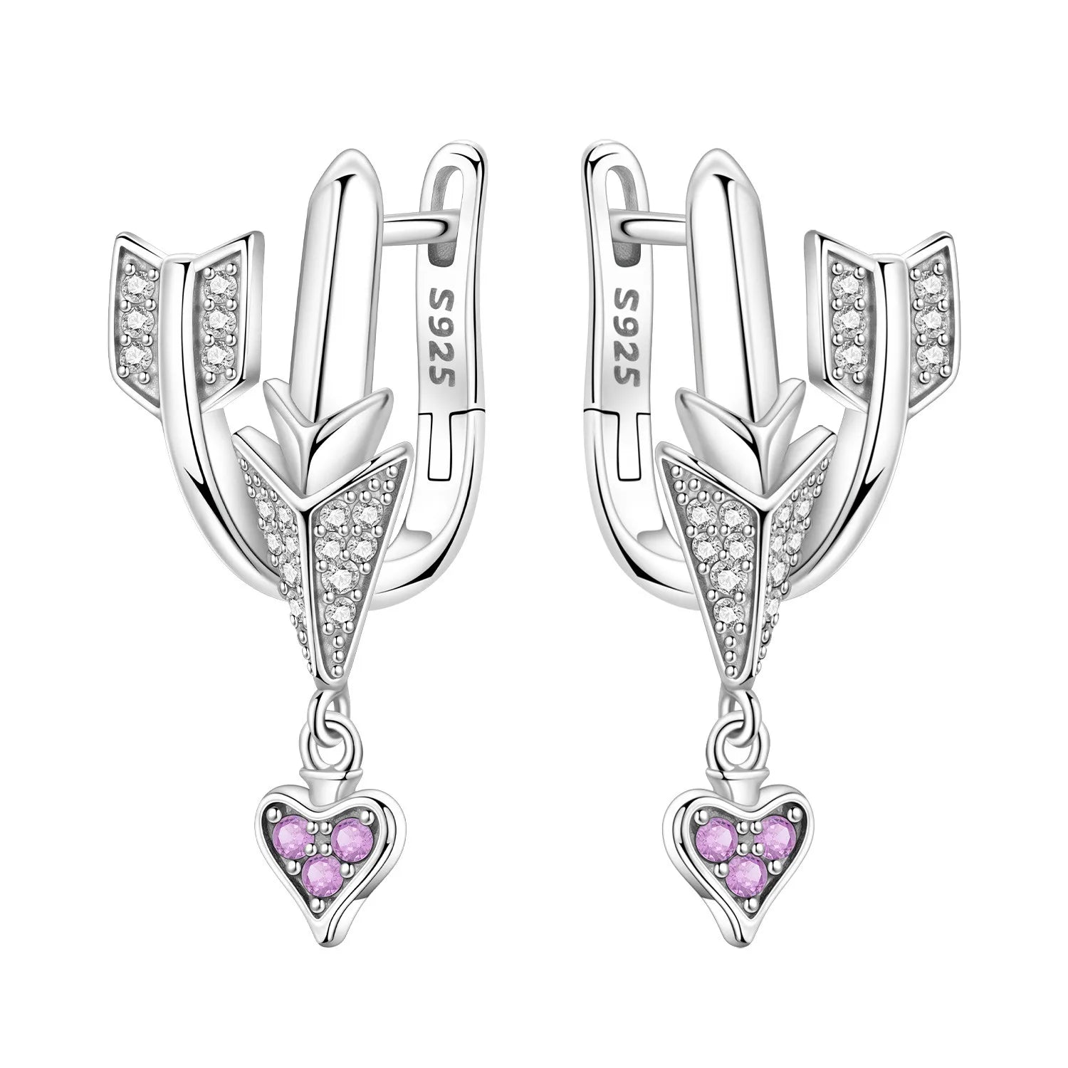 PANPOKI 925 Sterling Silver Cupid Arrow Love Earring Original Jewelry Drop Earrings Wo close-up view