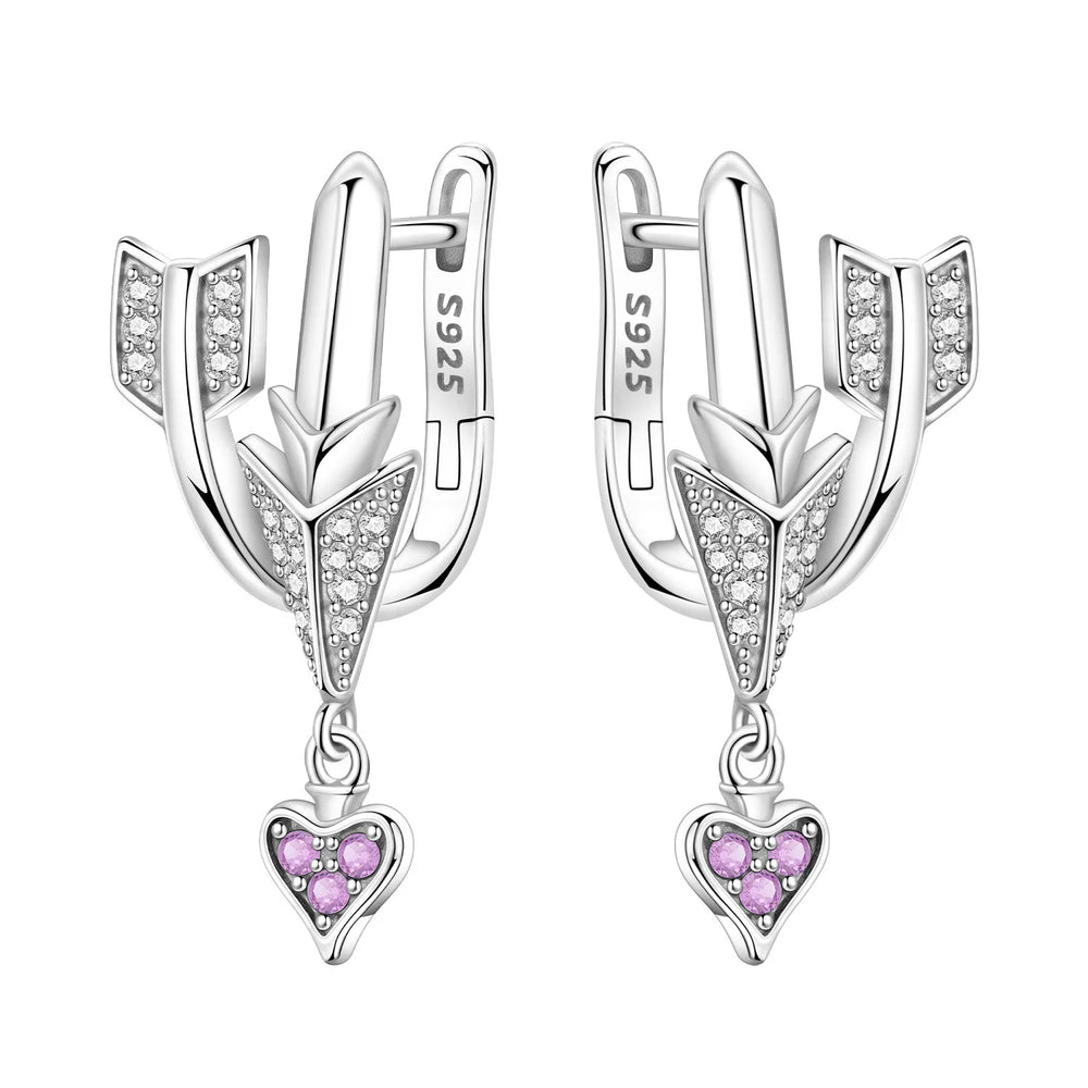 PANPOKI 925 Sterling Silver Cupid Arrow Love Earring Original Jewelry Drop Earrings Wo close-up view