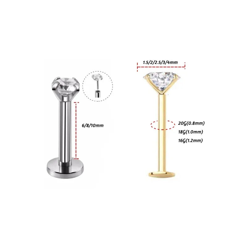 1pc 20G-16G Stainless Steel Monroe Lip Stud Ring, Tragus Helix Conch Cartilage Earring P detail view