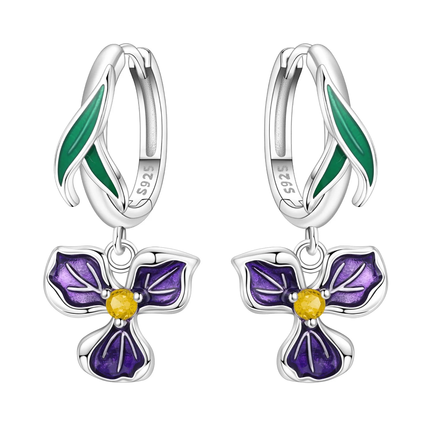 Orstarry Original 925 Sterling Silver Blue Iris Flower Earrings Women Hoop Earring An alternate view