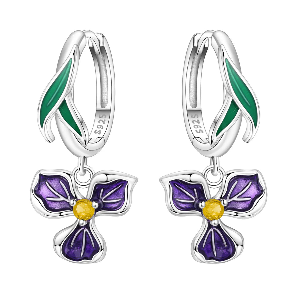 Orstarry Original 925 Sterling Silver Blue Iris Flower Earrings Women Hoop Earring An alternate view