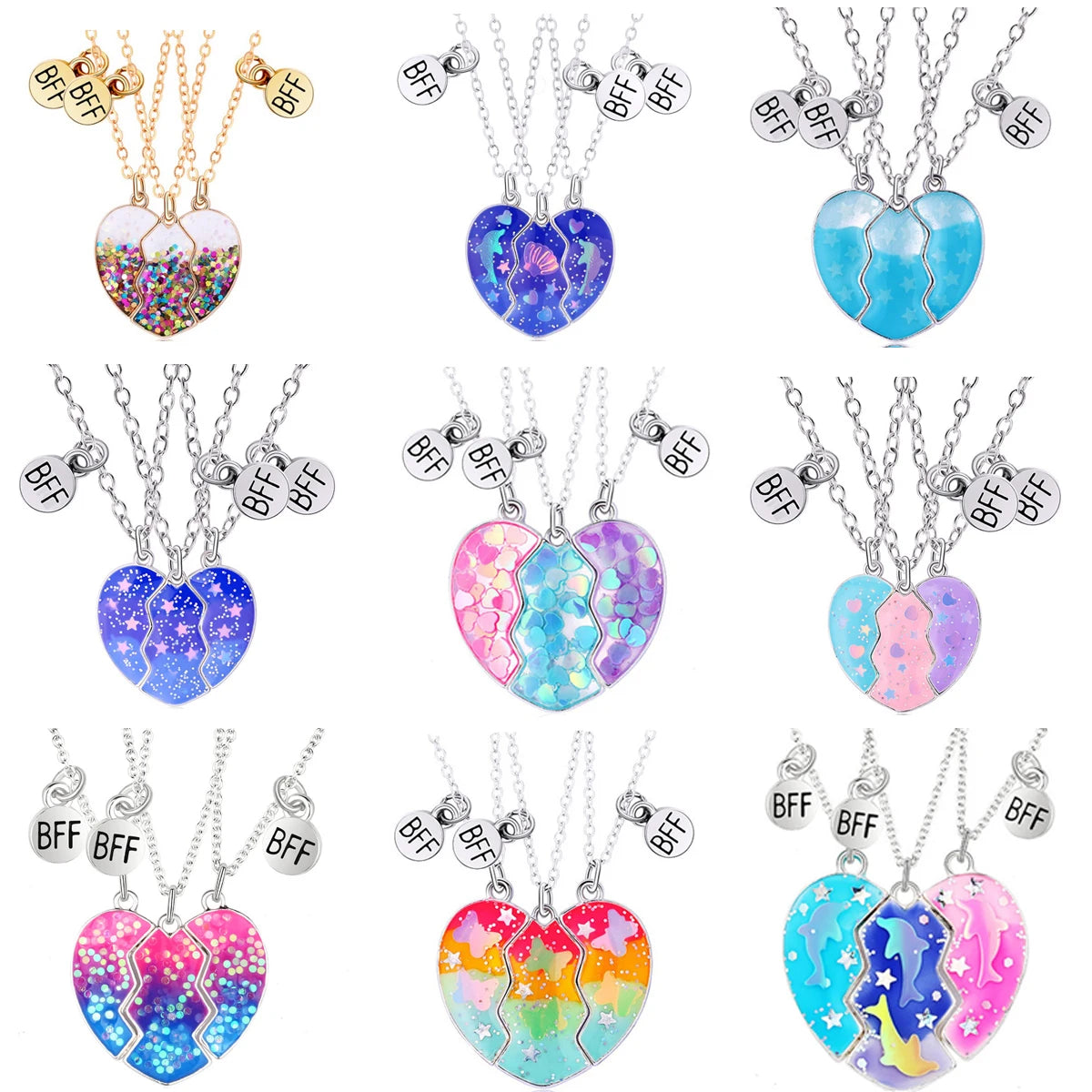 3 Pcs/set Best Friends Pendant Necklace For Woman Magnetic Adjustable Rainbow Daisy Lover Broken Hea