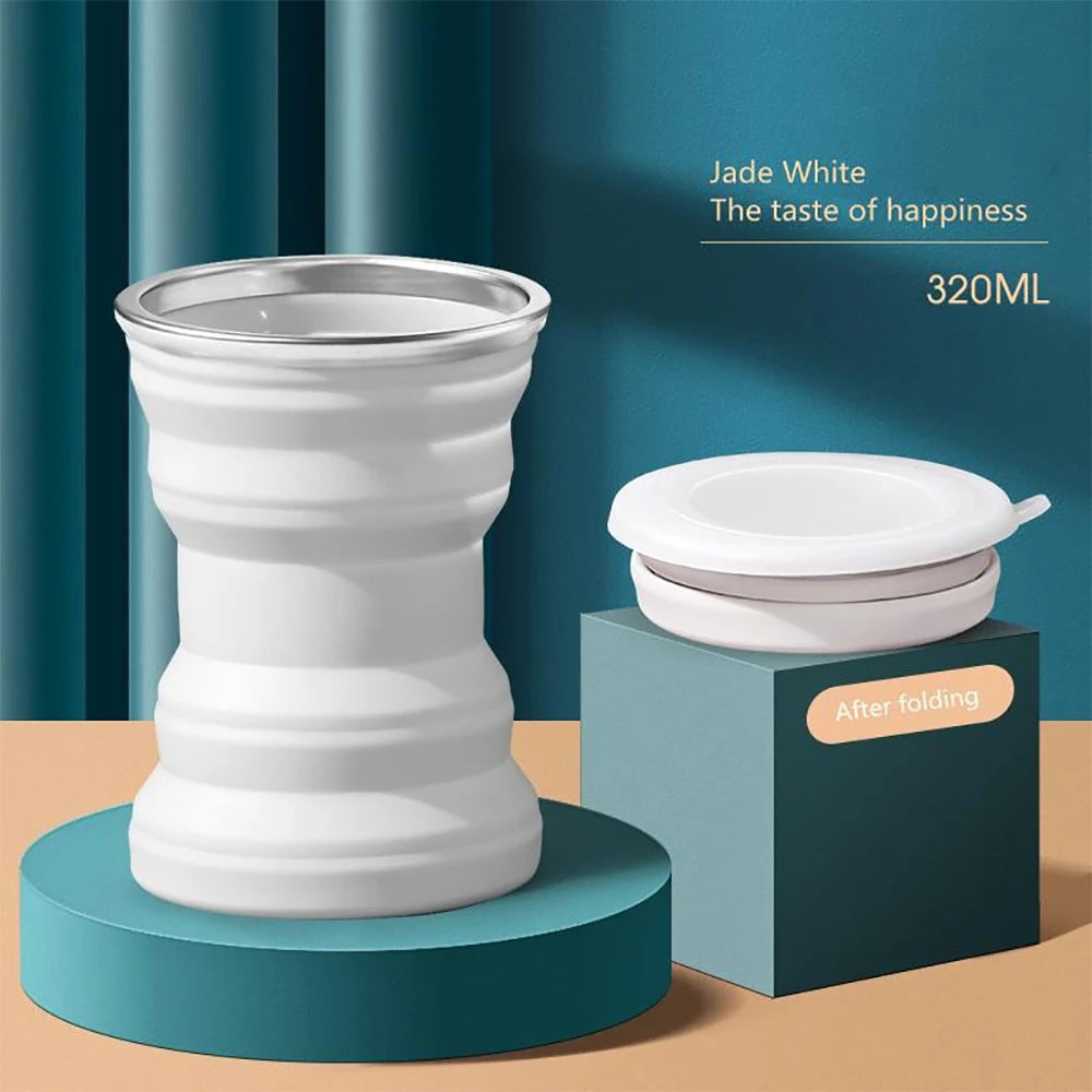 Portable Foldable Silicone Cup | Travel Mug with Lid and Lanyard close-up view