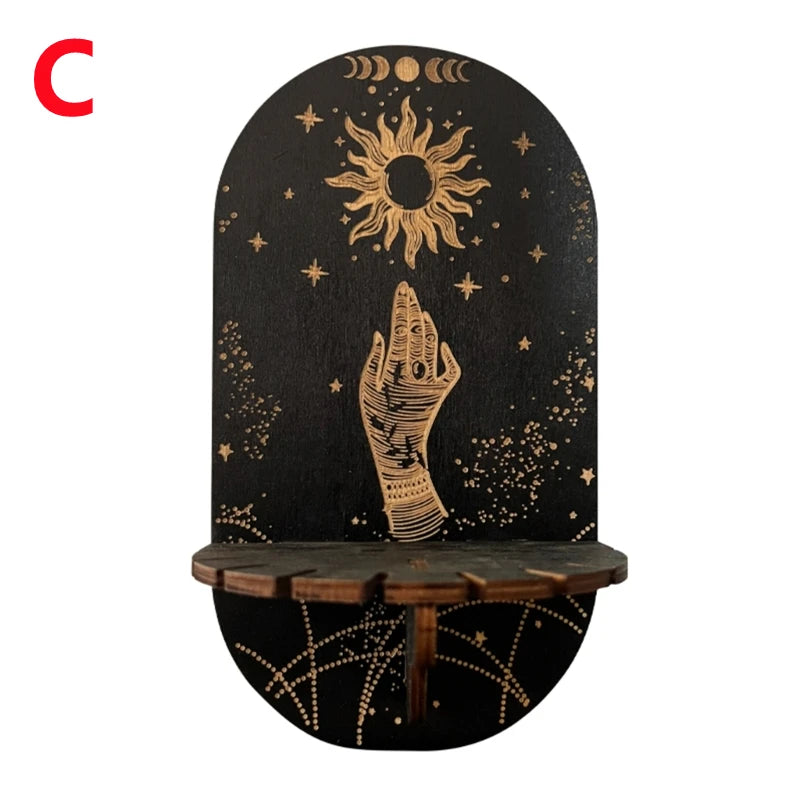 Wooden Crystal Shelf Display Stand | Bohemian Wall Rack for Stones and Jewelry alternate view