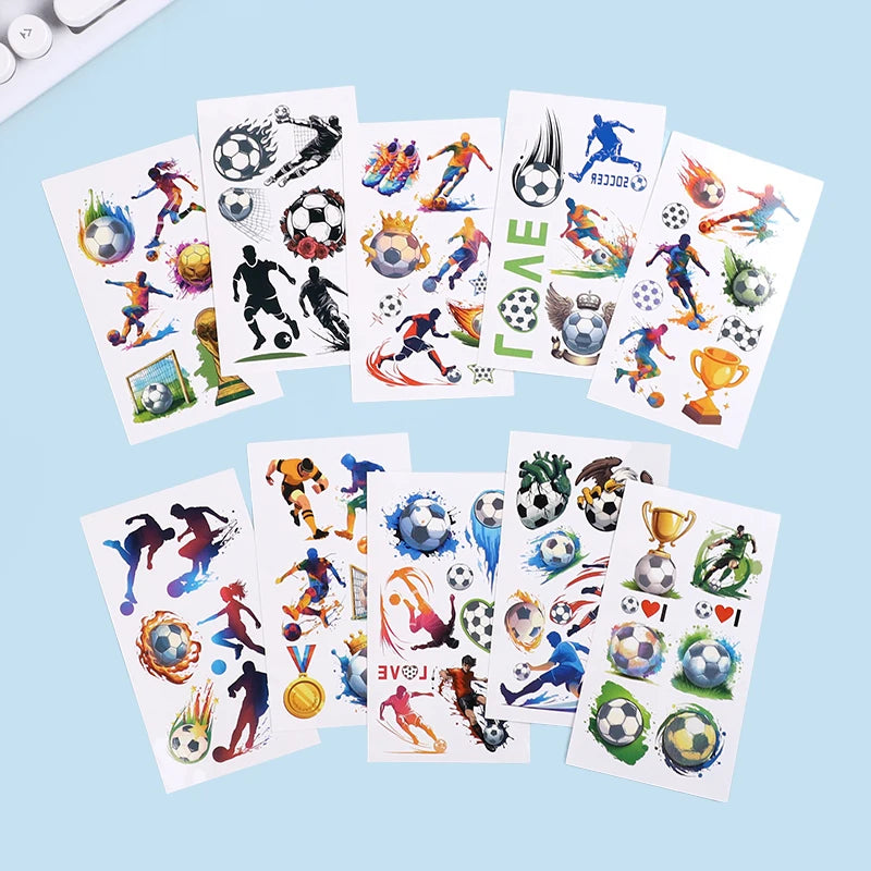10pcs Soccer Temporary Tattoo Stickers Kids Boys Birthday Party Favors Sport Football close-up view
