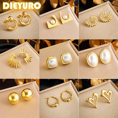 316L Stainless Steel Pearl Round Stud Earrings for Women