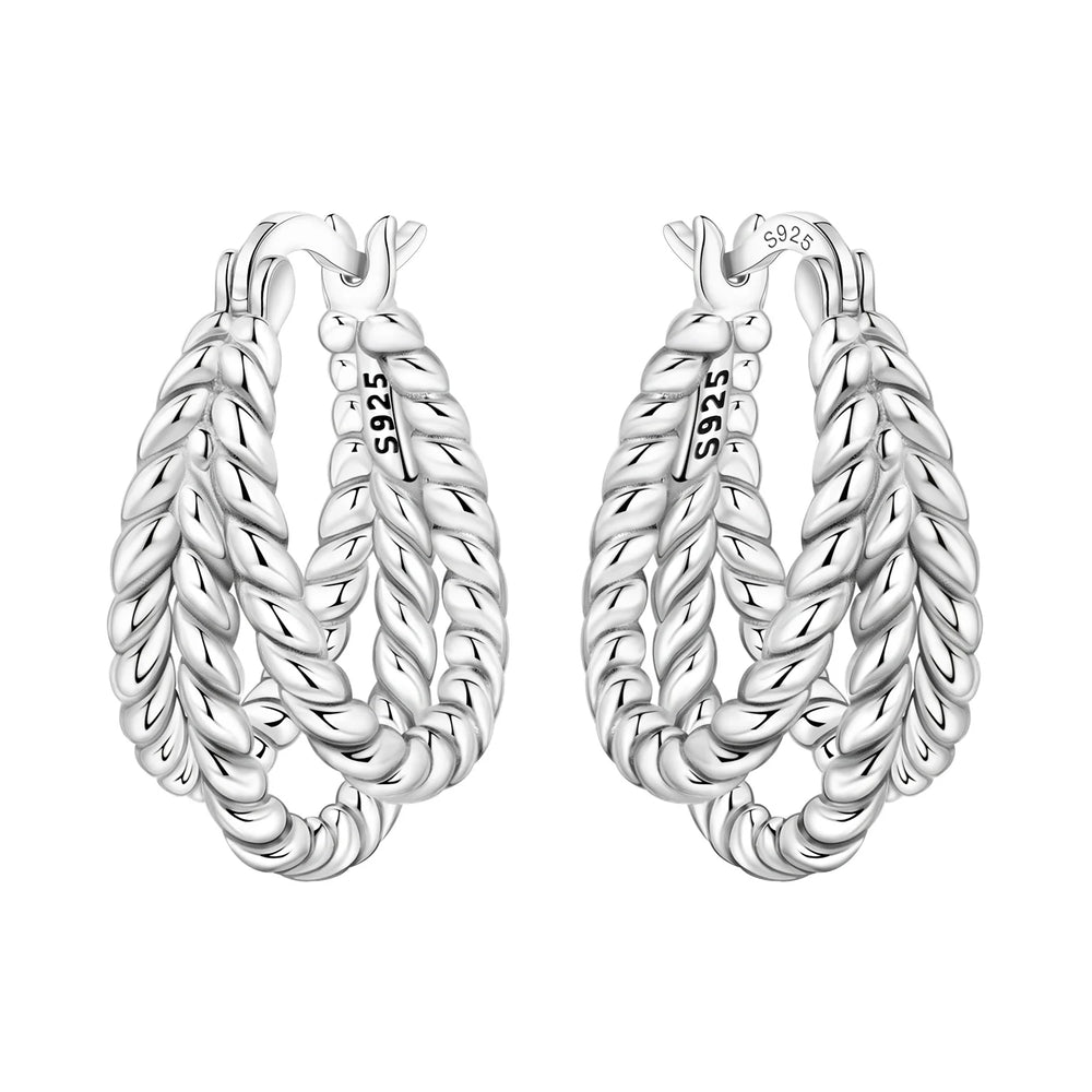 Orstarry S925 Sterling Silver Square Chain With Stone Inlaid Earrings Hoop Earrings Fo close-up view