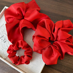Retro Satin Red Color Hair Scrunchies Headband Women Temperament Hair Rope Tie Ponytail Rubber Band
