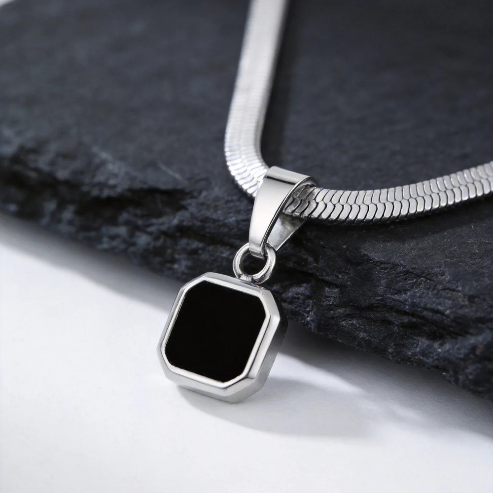 Men's Geometric Stone Pendant Necklace | Stainless Steel Blade Chain additional angle