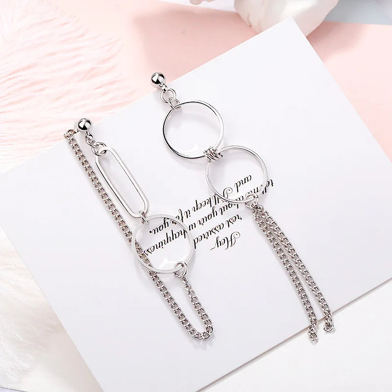 Silver Asymmetrical Geometric Drop Earrings | Trendy Punk Hip Hop Jewelry for Women additional angle