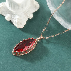 Elegant Luxury Inlaid Red Synthetic Zirconia Rose Golden Pendant Necklace for Women Fash detail view