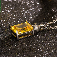 925 Silver Radiant Cut Yellow Crystal Pendant Necklace Women Sparkling Cubic Zircon Citr detail view