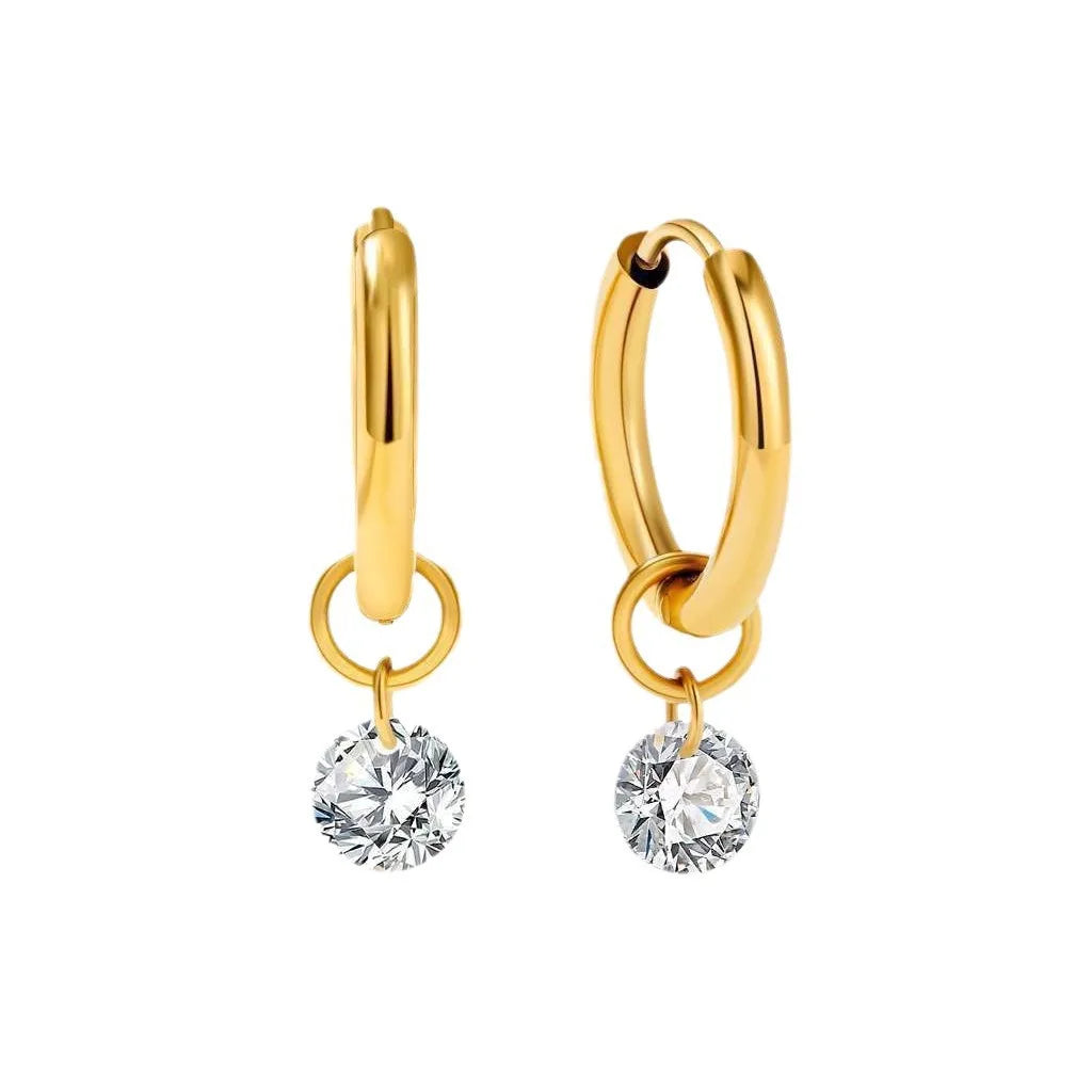Stainless Steel Waterdrop Zircon Hoop Earrings for Women Men Gold Color Silver Color Fas detail view