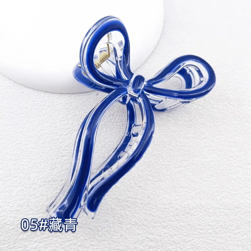 13cm Simple and Versatile Hollow Streamer Bow Ties Oil Dripping Plastic Hair Claw Clip Hairpin Hair Accessories for Women