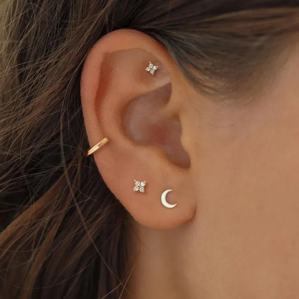 Dainty Flower Stainless Steel Stud Earrings for Women Piercing Cartilage Ear Ring Cut lifestyle view