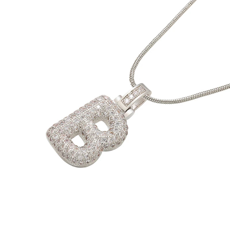 Silver Bubble Initial Letter Necklace | Customizable 26 Letters Pendant Jewelry for W lifestyle view
